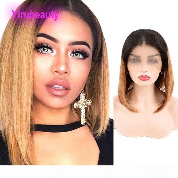 

peruvian human hair 1b 27 silky straight 13x4 lace front bob wig 1b 27 color 10-18inch lace front bob wigs, Black;brown