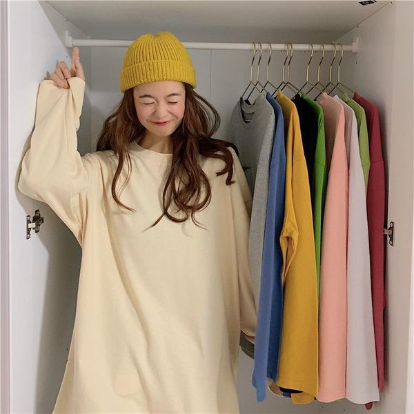 

korean loose t shirt women casual long sleeve simple t-shirts female basic 2020 spring harajuku t-shirts camiseta mujer, White