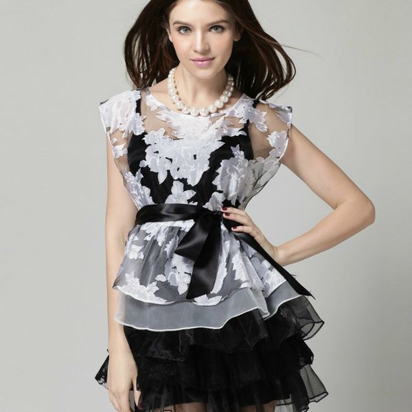 

2021 new same kind of two-part actor pompous summer organza dress fresh and sweet in a thin european american style 7f85, Black;gray