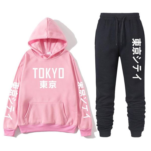 

men's hoodies & sweatshirts 2021 autumn and winter japanese digital printing hoodie + pants men women fashion trend casual sports loose, Black