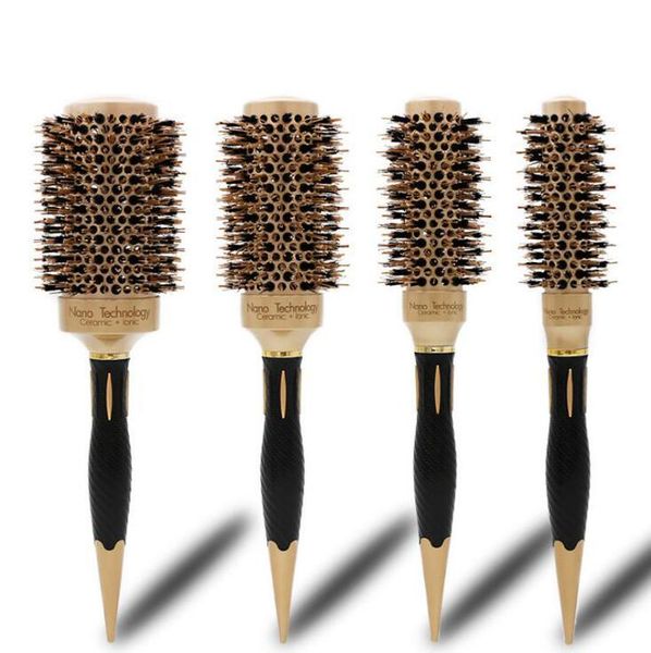 

4 size hairstyling drying curling tool ceramic iron hair brush high temperature resistant round barrel comb wmtqjr, Silver