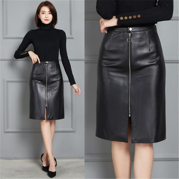 

2020 новая мода подлинная настоящая овечья кожаная юбка k14, Black