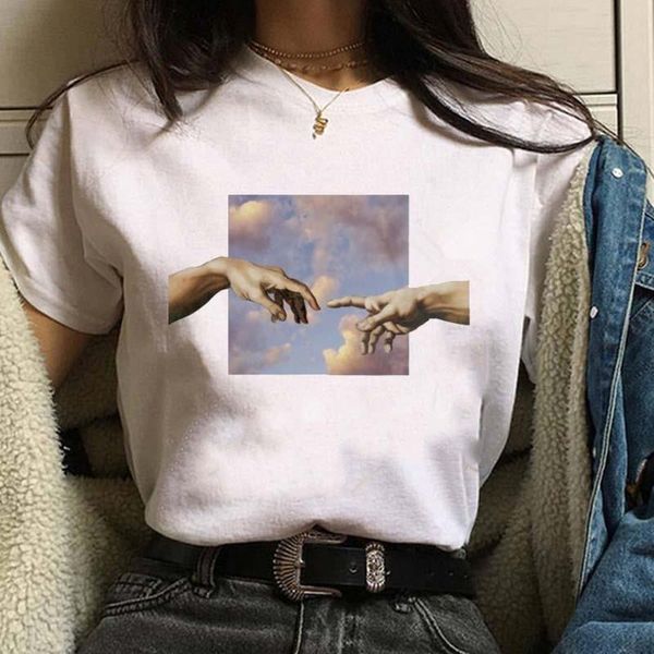 

maycaur michelangelo aesthetic harajuku t shirt women ullzang vaporwave tshirt vintage 90s graphic shirt fashion tees female, White
