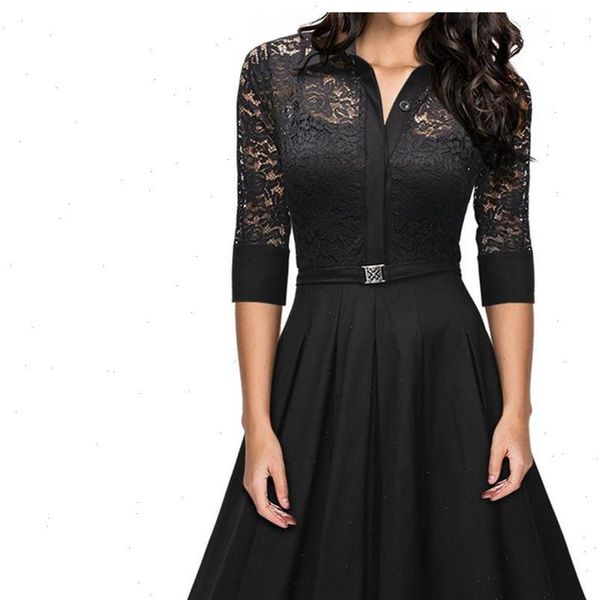 

38 womens dress ladies casual fashion summer xl lace long sleeve mid length dress lady dress, Black;gray