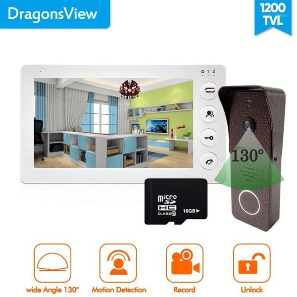 

video door phones dragonsview 7 inch intercom doorbell phone wired visual view camera 2.3mm lens hd wide angle record day night ir cut1