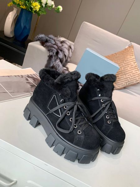 

designer womens lofers luxury black suede lace-up with plush round head flat heel with box size 34-41