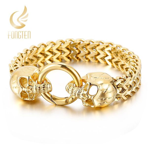 

fongten gold cool skull head men bractele bracte bractele hip hop braclets из нержавеющей стали панк запястья браслеты браслеты мужские ювел, Bronze;silver