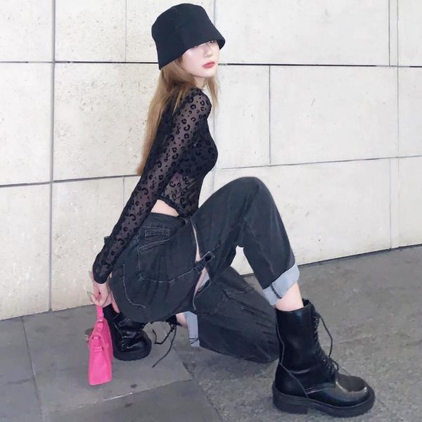 

harajuku bf holes women denim jeans high waist harem pants1, Blue