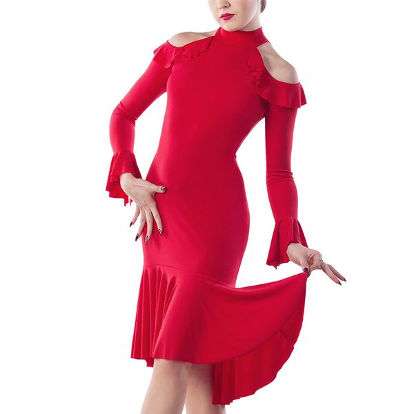 

falbala latin dance stage competition dress for women salsa practice outfit black dresses ballroom tango waltz dance wear jl1107, Black;red