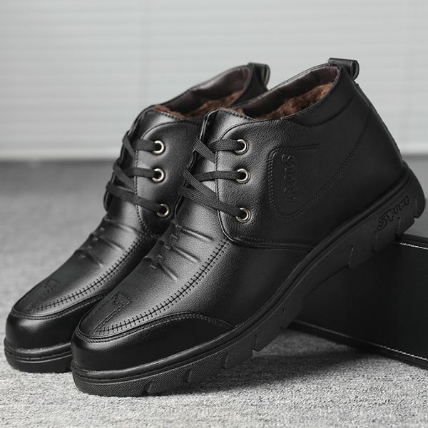 

2020 new cross-border winter mens high-cotton-padded leather shoes dad mens shoes middle-aged and elderly thickened velvet warm cotton s, Black