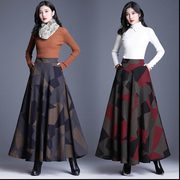 

brand woman skirt 2020 fall winter skirts womens plus size clothes korean style tall waist woolen cloth fashion clothing, Black