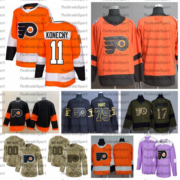 

2021 customize #11 travis konecny philadelphia flyers jerseys golden edition camo veterans day fights cancer custom stitched hockey jerseys, Black;red