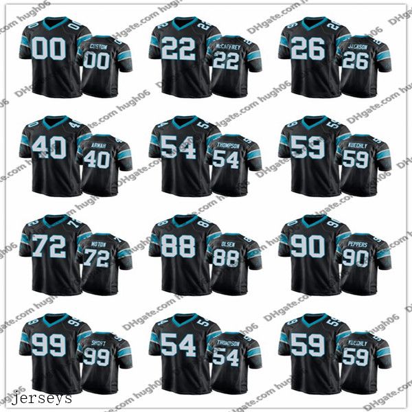 

black game nfl carolina panthers custom #00 22 christian mccaffrey 59 luke kuechly 90 julius peppers 26 donte jackson jerseys, Black;red