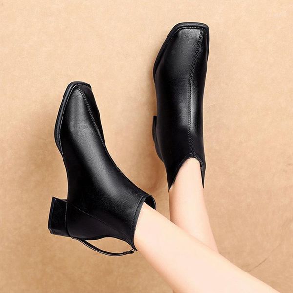 

women ankle boots ladies zipper pu leather sewing shoes female warm short boots square toe platform footwear 2020 new1, Black