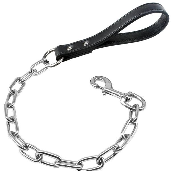 

durable dog chain leash small large dogs walking lead rope collar harness leashes with leather handle golden color pet sqcnbx