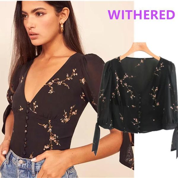 

women's blouses & shirts withered ins fashion blogger floral printing blouse women blusas mujer de moda 2021 short shirt womens an, White