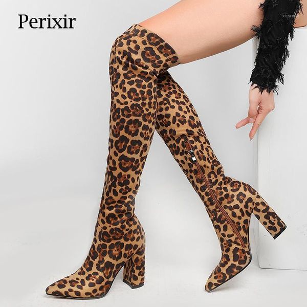 

perixir design lady over the knee high boots leopard print pointed toe square heel footwear black crocodile pattern women shoes1