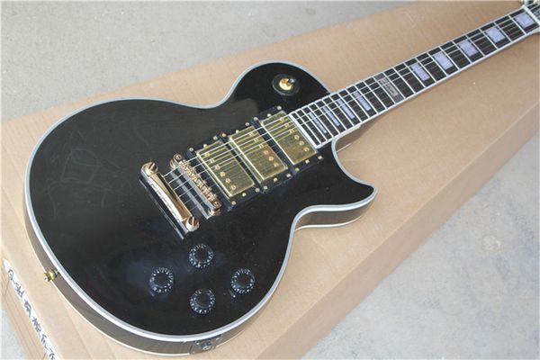 

electric guitar black color guitar with 3 pickups humbucker guitar gold hardwares