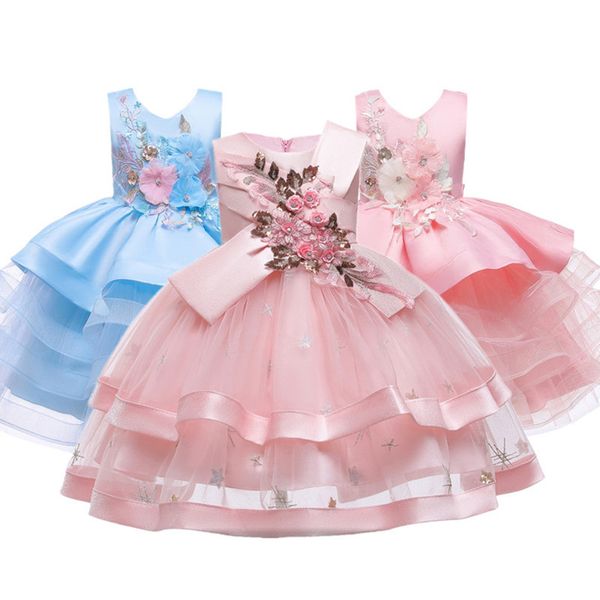 

baby girl dress lace applique princess desses for girls 1-10 years attend formal party wedding baby clothing t200624, Red;yellow