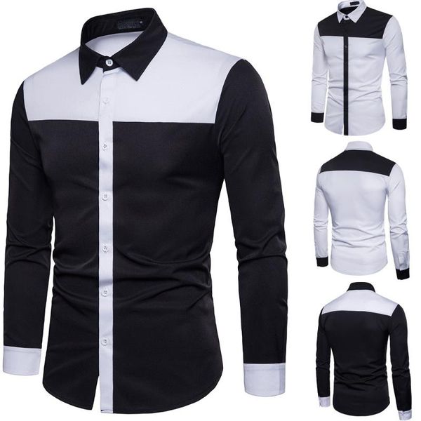 

men blouse men's autumn casual shirts long sleeve shirt patchwork shirt blouse, White;black