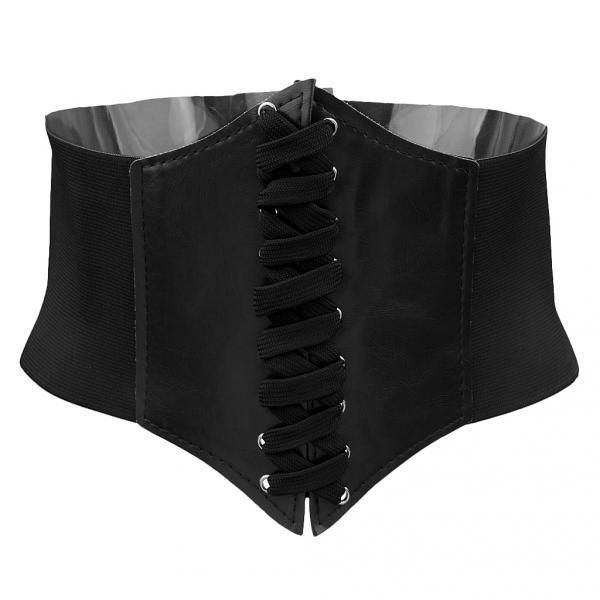 

womens ladies faux leather wide elastic buckle waist belt black, Black;brown