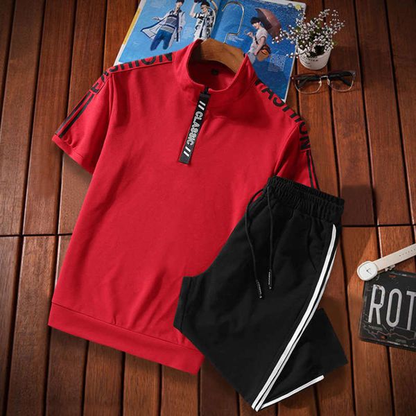 

sportswear thin breathable summer men's 2020 short sleeve capris set youth versatile outdoor running wear, Gray