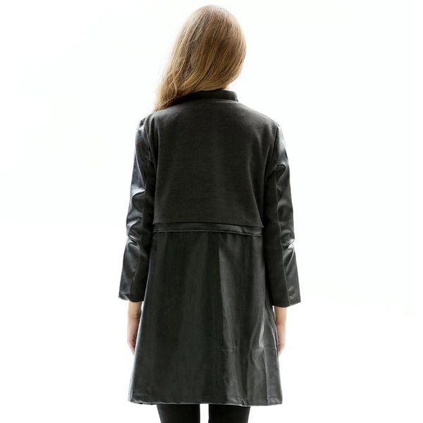 

2021 new female spring new fall from false leather long woolen jackets plus size plutonium jacket jr1705 kj2496 z8wo, Black