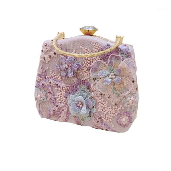 

evening bags women hanfu female 2021 korean version sweet flower embroidery banquet clutch girls chain crossbody handbag for party1