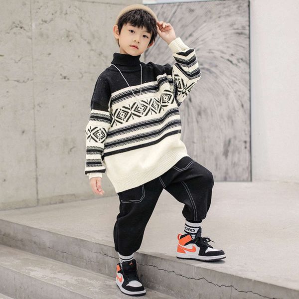

high necked sweater boys' pullover winter 2020 new thickened base coat children's knitwear, Blue