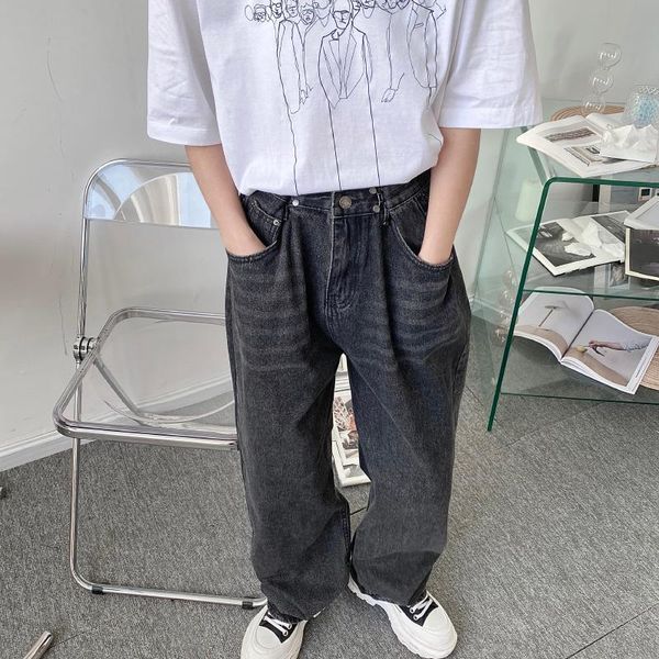 

men's jeans male retro fashion streetwear hip hop gray denim pants men vintage loose casual high waist wide-leg trousers, Blue