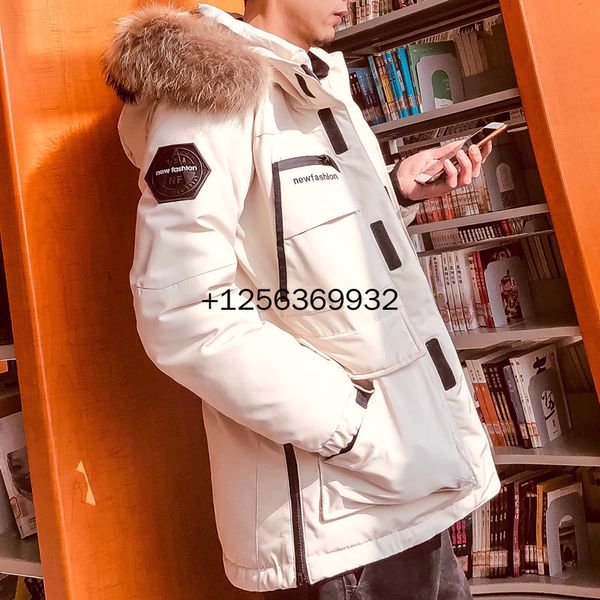 

real raccoon fur trend mens workman parka down jackets coat winter thick outerwear windproof waterproof classic short q1209, Black