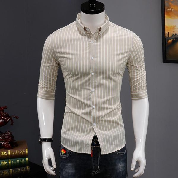 

2020 mens striped shirts cotton slim fit dress shirt summer half sleeve fashion korean style size  l xl xxl xxxl1, White;black