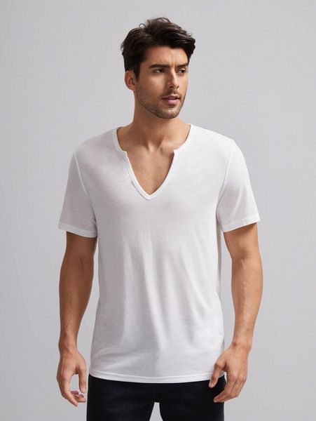 

men solid notched tee j5gb#, White;black