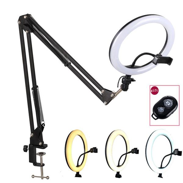 

phone selfie pgraphic 26cm led ring lamp makeup fill light suspension arm stand clip holder shooting table live show video