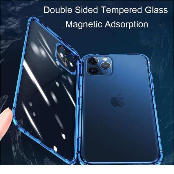 

360 magnetic adsorption metal case for iphone 12 mini 12 11 pro xr x xs max double sided glass cover cam jllwyh