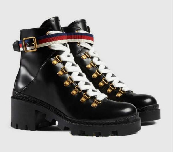 

boots autumn winter style women round toes genuine leather ankle strap ladies england retro office, Black