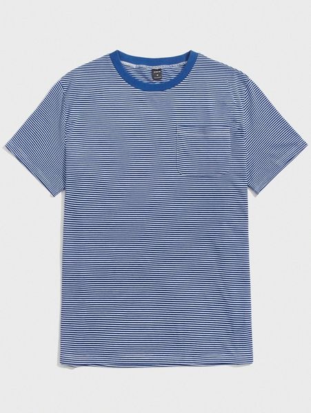 

men striped print pocket patched tee r7bs#, White;black