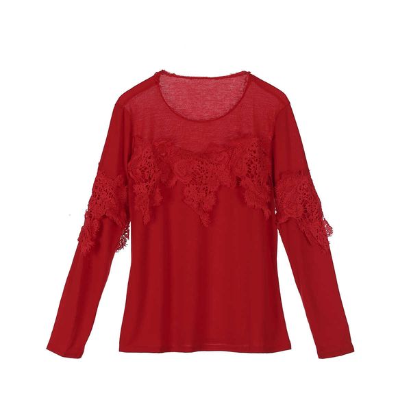 

casual long-sleeved loose women's lace female t-shirt for women, White