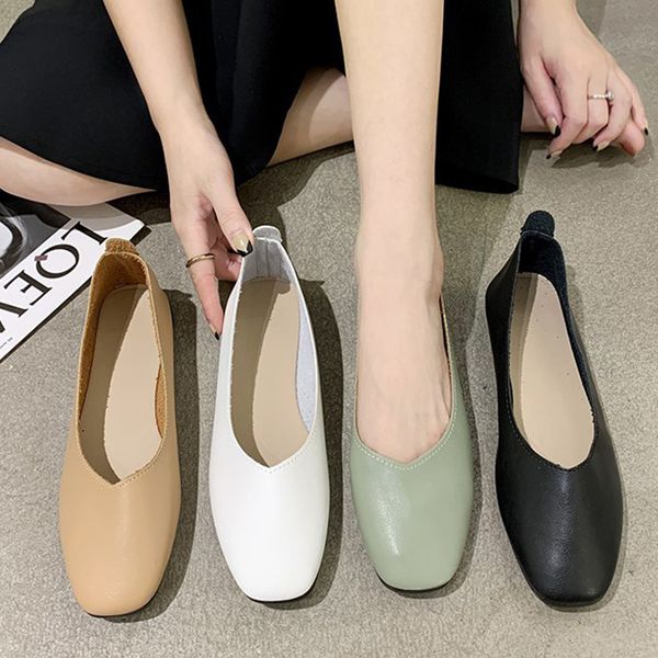 

fashion women flat shoe autumn elegant shallow low-heeled pu vacation casual shoes korean version square toe slip-on woman shoe, Black