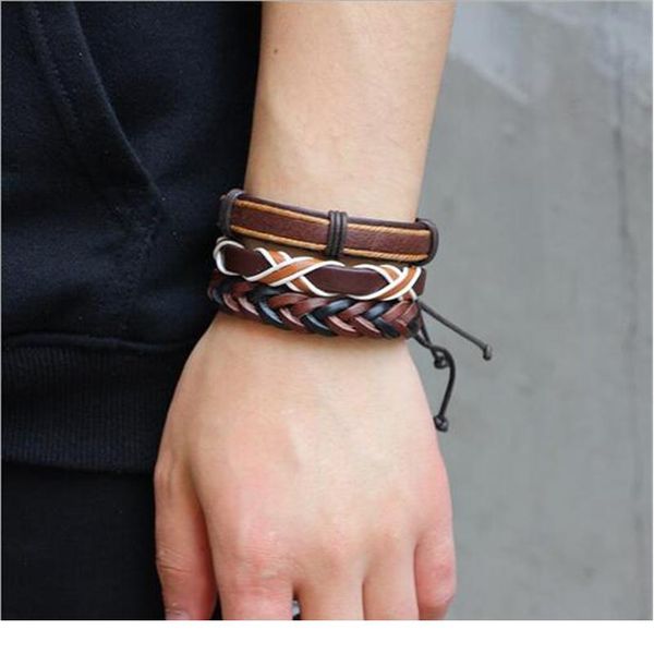 

6pcs/set fashion leather bracelet for men brown braid multilayer rope bracelets & bangles male pulseira masculina bbyxei, Golden;silver