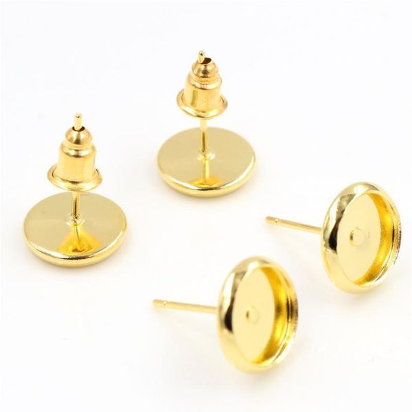 

6mm 8mm 10mm 12mm 50pcs/lot 8 colors stainless copper material earring studs(with ear plug) base,fit 6-12mm glass c jllzml, Black