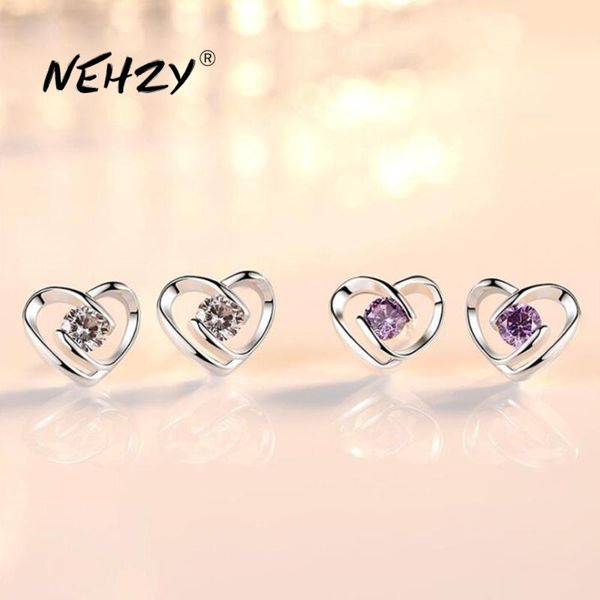 

stud nehzy 925 sterling silver earrings woman fashion jewelry heart-shaped amethyst zircon, Golden;silver