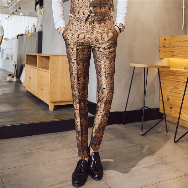 

2020 business stage show suit men's fashionable print green pants thin dress nightclub male singing tf03, White;black