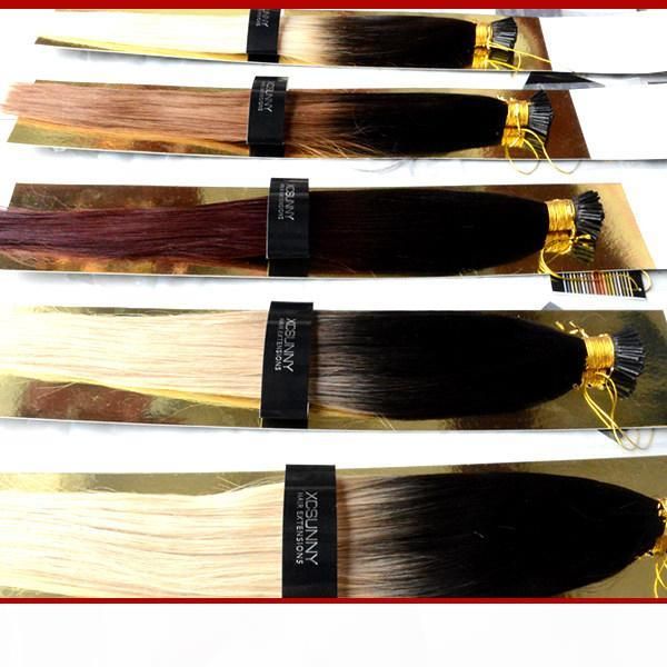 

stock 100% remy indian hair ombre i tip hair extensions 18"20" 1g s extension keratine blonde human hair extension, Black