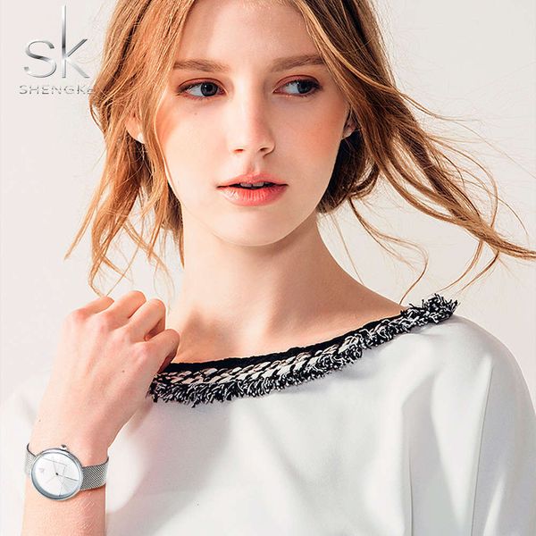 

watch new women's shengke steel 2019 mesh waterproof watch fashion waterproof women's watch k0105, Slivery;brown