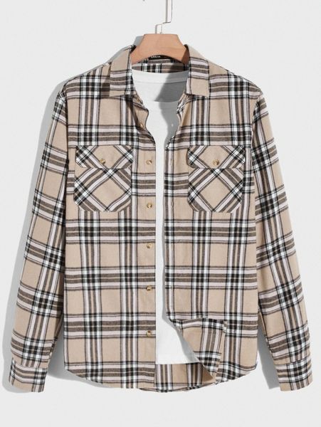 

men tartan flap pocket shirt without tee a61h#, White;black