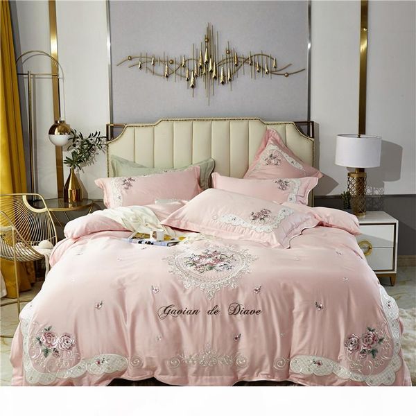 

элегантная вышивка постельного белья розовый комплект постельных принадлежностей king  size постельное белье из египетского хлопка подо