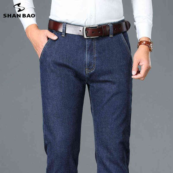Shan Bao 2021 Outono inverno grosso encaixe em linha reta jeans clássico de alta qualidade ovelha algodão algodão de algodão alta cintura jeans g0104