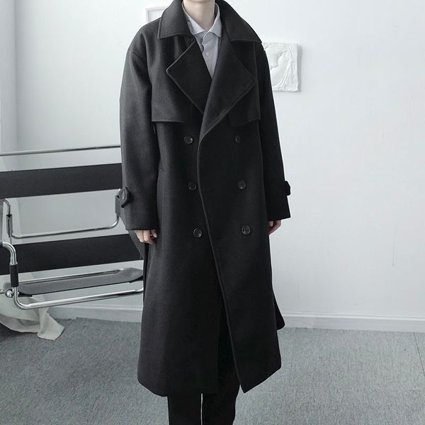 

2021 male autumn thin new winter double breasted sleeve long coat wear vdpb, Tan;black