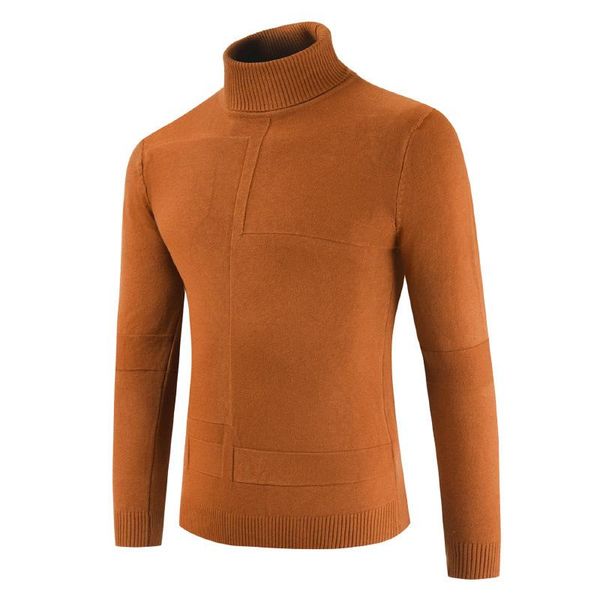 

winter men's turtleneck long sleeve pullover solid jacquard comfy sweaters casual knitwear warm clothing for autunm, White;black